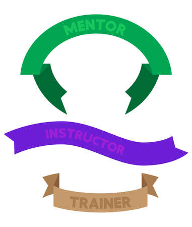 Set of ribbon with Mentor, Insructor, Trainer text. Banner template. Label sticker. Sign.のイラスト素材