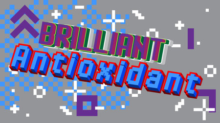 Brilliant Antioxidant. pixelated word with geometric graphic background. Vector cartoon illustration.のイラスト素材