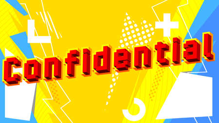 Confidential. Pixelated word. Geometric graphic background. Vector cartoon illustration.のイラスト素材