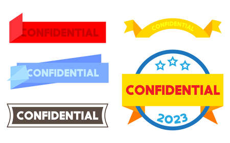 Set of ribbon with Confidential text. Banner template. Label sticker. Sign.のイラスト素材