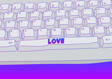 Computer Keyboard with Love text. Close-up of an electronic Computer Device part, keypad.