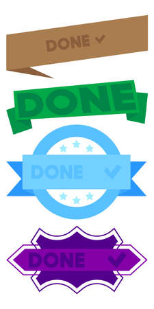 Set of ribbon with Done text with Checkmark. Banner template. Label sticker. Sign.のイラスト素材