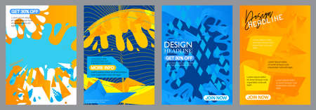 Blue Yellow Poster Collection. Design with dynamic shapes. Banner template, Social media post for invitation, awards, magazine cover, brochure, flyer or website.のイラスト素材