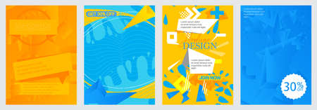 Blue Yellow Poster Collection. Design with dynamic shapes. Banner template, Social media post for invitation, awards, magazine cover, brochure, flyer or website.のイラスト素材