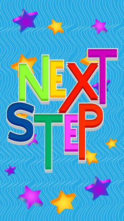 Next Step. Word written with Children's font in cartoon style.のイラスト素材