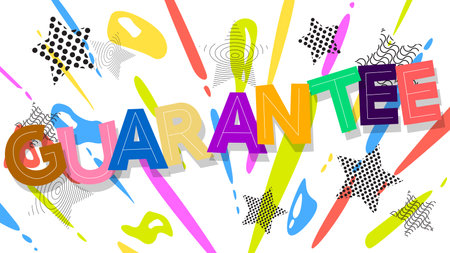 Guarantee. Word written with Children's font in cartoon style.のイラスト素材