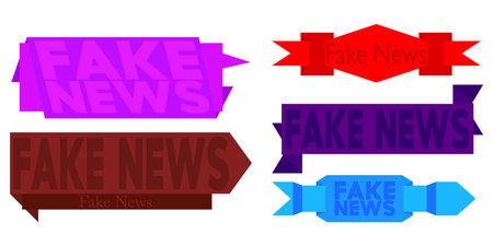 Set of ribbon with Fake News text. Banner template. Label sticker. Sign.のイラスト素材