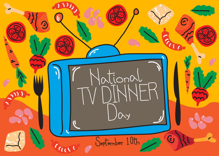 National TV Dinner Day. September 10. Holiday concept. Hand drawn vector illustration.のイラスト素材