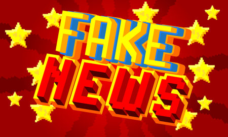 Fake News. Pixelated word with geometric graphic background. Vector cartoon illustration.のイラスト素材