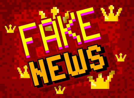 Fake News. Pixelated word with geometric graphic background. Vector cartoon illustration.のイラスト素材