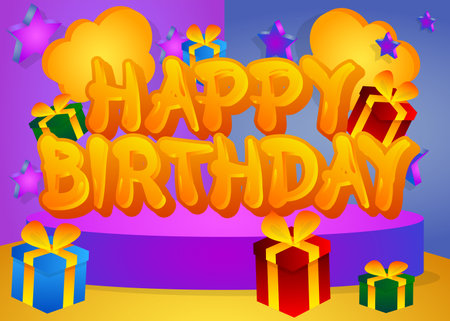 Happy Birthday. Word written with Children's font in cartoon style.のイラスト素材