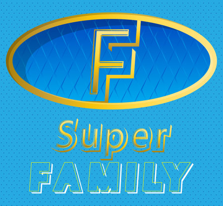 Superhero coat of arms showing Family icon. Colorful comic book style vector illustration.のイラスト素材
