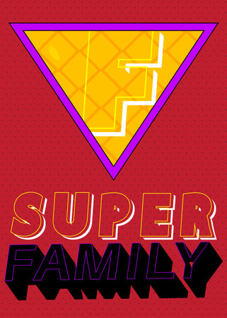 Superhero coat of arms showing Family icon. Colorful comic book style vector illustration.のイラスト素材