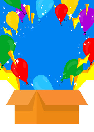 Business unpack, package unboxing parcel template. Vector cartoon creative background concept. Holiday gift box unwrap.のイラスト素材