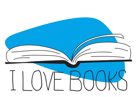 Book with I love books text. Card or banner vector illustration. Greeting card for Poetry day.のイラスト素材