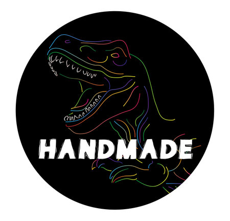 Dinosaur with Handmade word. Tyrannosaurus Rex sign, sticker. Exclusive Product Certificate.のイラスト素材