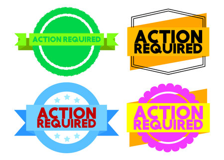 Set of ribbon with Action Required text. Banner template. Label sticker. Sign.のイラスト素材