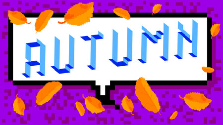 Autumn. Pixelated word with geometric graphic background. Vector cartoon illustration.のイラスト素材