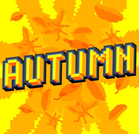 Autumn. Pixelated word with geometric graphic background. Vector cartoon illustration.のイラスト素材