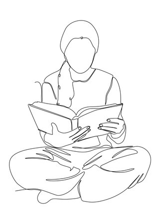 One continuous line drawing of girl reading a book. Thin Line Illustration vector concept. Contour Drawing Creative ideas.のイラスト素材