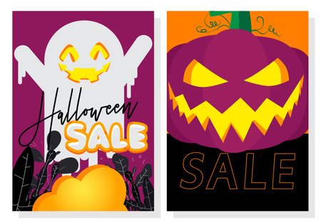 Halloween Sale posters banner template design set, special deal, holiday season offer. Vector illustration clearance, Discount Poster. Business, Store Event.のイラスト素材