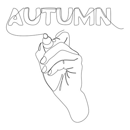 One continuous line of Autumn word written by with felt tip pen. Thin Line Illustration vector concept. Contour Drawing Creative ideas.のイラスト素材