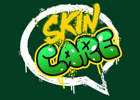Skin Care. Graffiti tag. Abstract modern street art decoration performed in urban painting style.のイラスト素材