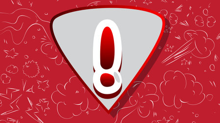 Exclamation mark, Social media notification sign written with Children's font in cartoon style.のイラスト素材
