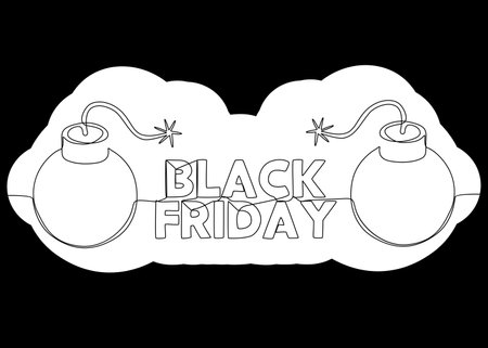 One continuous line of Black Friday text with bombs. Thin Line Illustration vector concept. Contour Drawing Creative ideas.のイラスト素材