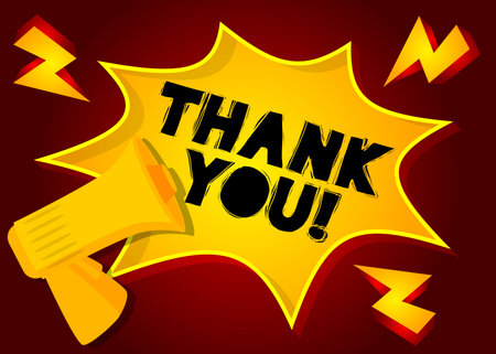 Thank You text with cartoon Megaphone. Vector Announcement illustration.のイラスト素材