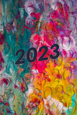 Abstract Natural Luxury art, fluid painting with the number 2023, alcohol ink technique. Image...