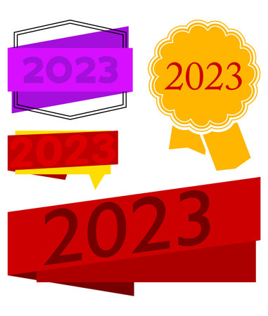 Set of ribbon with the number 2023. Banner template. Label sticker. Sign.