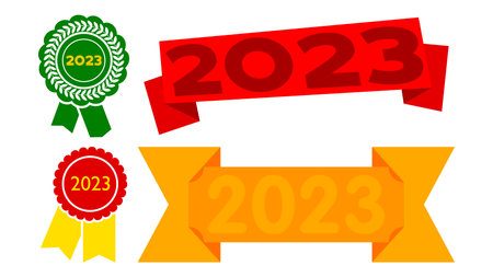 Set of ribbon with the number 2023. Banner template. Label sticker. Sign.のイラスト素材