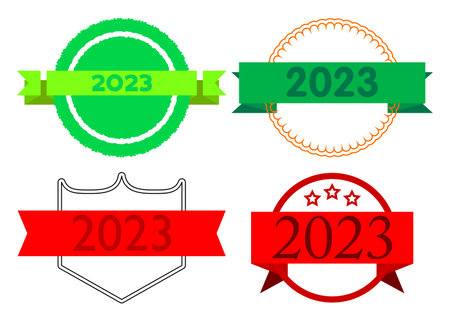 Set of ribbon with the number 2023. Banner template. Label sticker. Sign.のイラスト素材