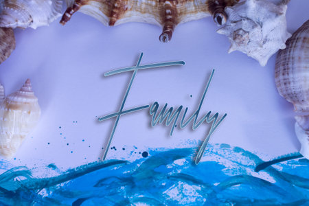 Animal Shell, Summer vacation, marine background with Family text.の写真素材