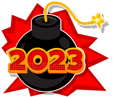 Number 2023 with Bomb. Cartoon Vector Illutration.のイラスト素材