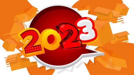Number 2023 with cardboard box. Vector cartoon folded card box illustration.のイラスト素材