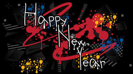 Happy New Year. Graffiti tag, greeting card. Abstract modern holiday street art decoration performed in urban painting style.のイラスト素材