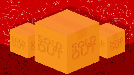 Sold Out word with cardboard box. Vector cartoon folded card box illustration.のイラスト素材