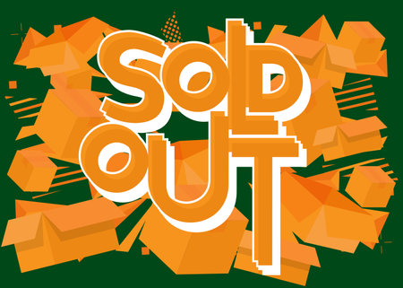 Sold Out word with cardboard box. Vector cartoon folded card box illustration.のイラスト素材