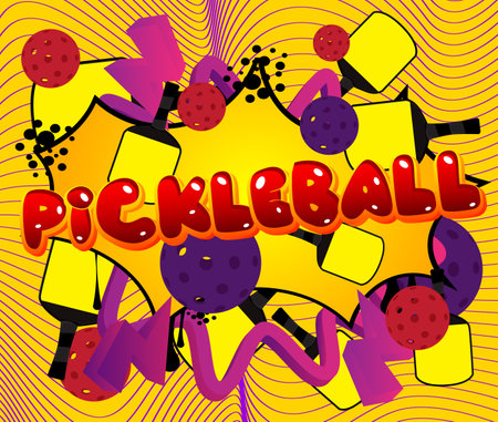 Pickleball. Word written with Children's font in cartoon style.のイラスト素材