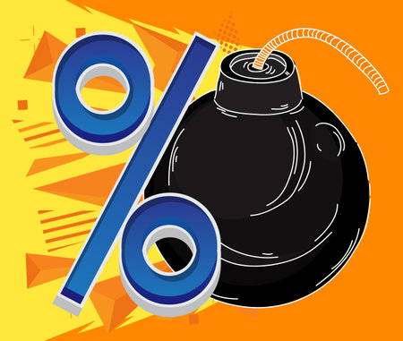 Percentage Sign with black Bomb. Cartoon Vector Illutration.のイラスト素材