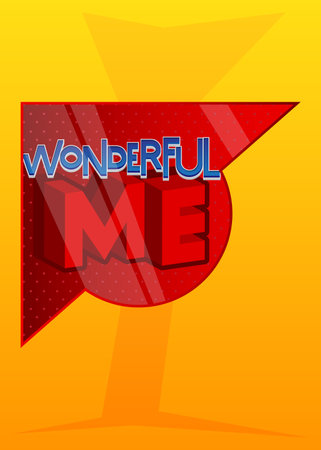 Superhero coat of arms showing Wonderful Me icon. Colorful comic book style vector illustration.のイラスト素材