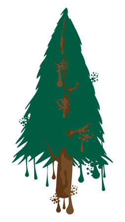 Graffiti of Pine Tree. Abstract modern street art decoration performed in urban painting style.のイラスト素材