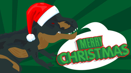 Dinosaur with speech bubble saying Merry Christmas word. Tyrannosaurus Rex with thoughts.のイラスト素材