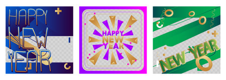 Luxury deluxe Happy New Year vector illustration poster set. Abstract elegant event Template for...