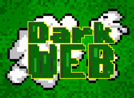 Dark Web. Pixelated word with geometric graphic background. Vector cartoon illustration.