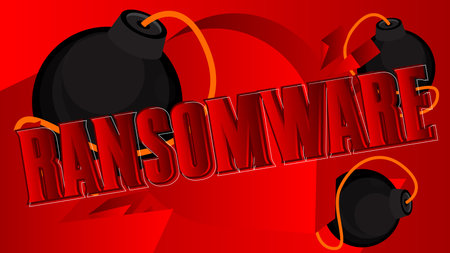 Ransomware text with black Bomb. Cartoon Vector Illutration.のイラスト素材