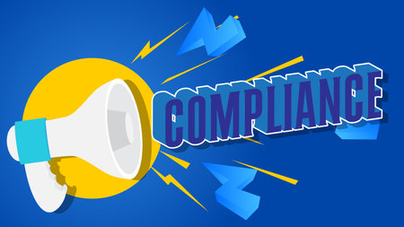 Compliance text with cartoon Megaphone. Vector Announcement illustration.のイラスト素材