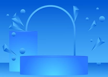 Abstract Mockup product display. Realistic vector 3D room, cylinder pedestal podium. Stage showcase for product display presentation. Futuristic Sci-fi minimal geometric forms, empty scene.のイラスト素材